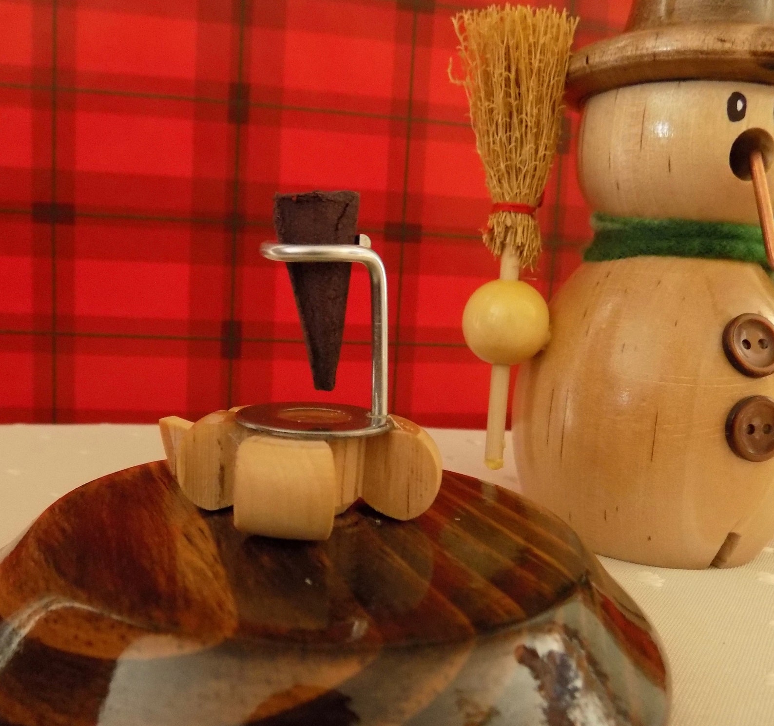 Traditional German snowman incense smoker. Handmade wooden Etsy