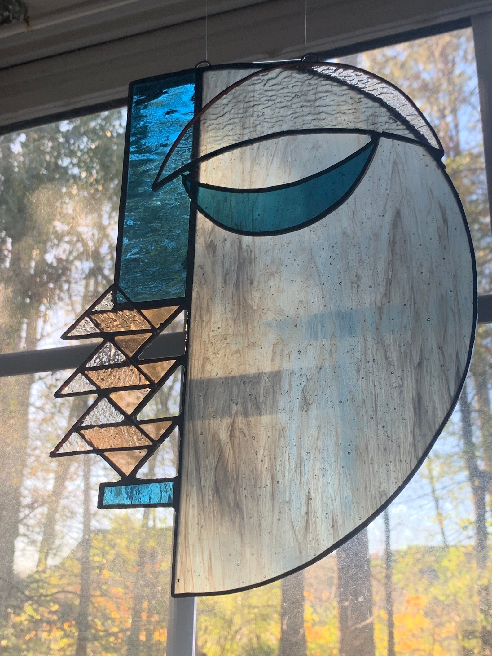 Gray Stained Glass Face Suncatcher Modern Geometric Etsy