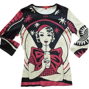 90s long sleeve vintage top, tarot, psychic drive in theme, made in France, size M