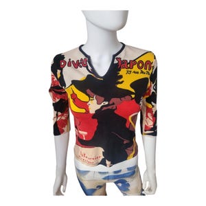 90s long sleeve vintage top, moulin rouge print, made in France, size M