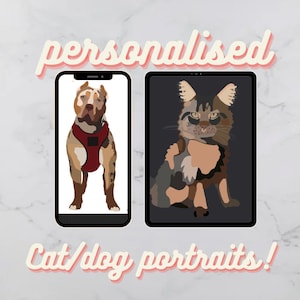 Personalised dog/cat portrait/ cartoon style/ wallpaper. lockscreen, etc