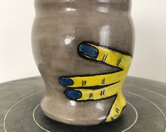 Whimsical Ceramic Coffee Tumbler: '90s Comic Art Mug