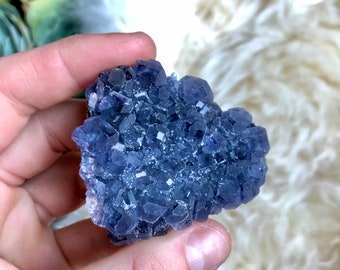Okaruso Fluorite Plate, Deep Blue Core, Druze Quartz, Chinese Mineral