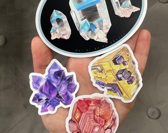 Crystal Art Sticker Pack, Ajoite, Garnet, Amethyst, Fluorite