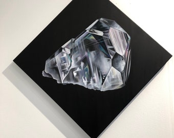 24x24 Original Oil Painting of Museum Quality Russian Calcite Specimen, OOAK - ready to ship - in Diamond orientation OG Mineral Portrait