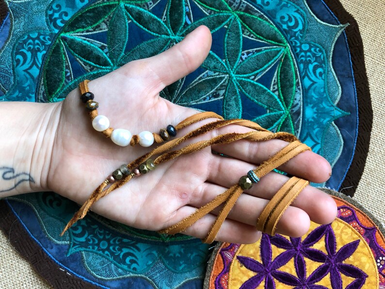 Gemstone /& Deerskin adjustable Choker-Pendant-Bolo style BuffaloCode original design 3 in 1 Custom \u2018Gillian\u2019 Pearl