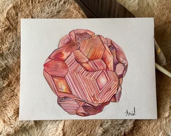 Hessonite Garnet Print, Prismacolor Pencil Mineral Portrait, Signed Limited Edition (6x8in)