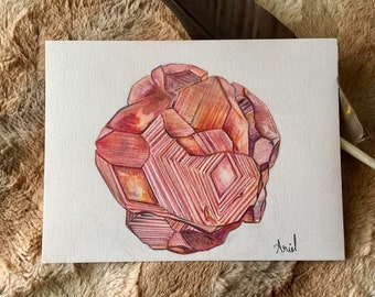 6x8in Jeffrey Mine Hessonite Garnet LE Print,  Prismacolor Pencil Mineral Portrait rendition, signed and numbered by Ariel Graves