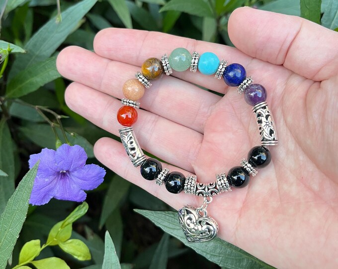 Handmade Healing Crystal Custom Chakra With Heart Jewelry: Chakra Bead Bracelet Christmas Gifts