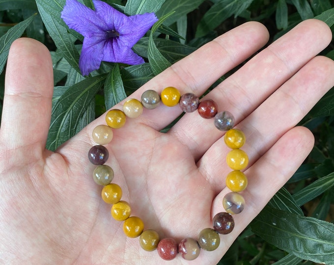 8MM Yellow Mookite Bracelet - Handmade Natural Gemstone Jewelry for Energy Healing, Unique Crystal Gift