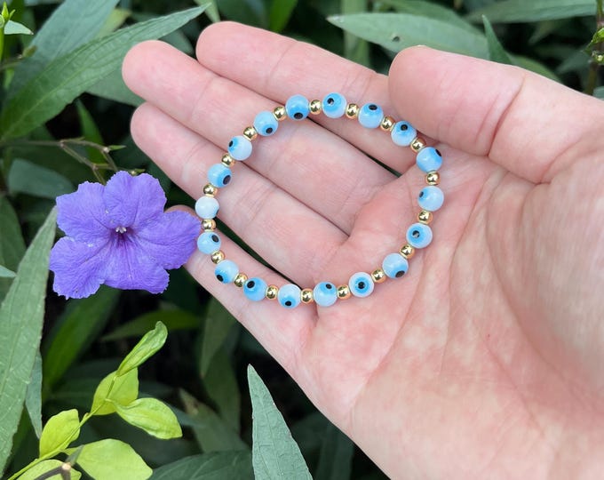 Handmade 6mm Evil Eye Bracelet for Protection and Energy Healing Personalized Gift
