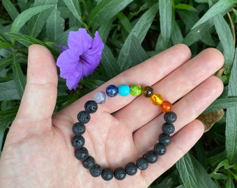 Handmade Healing Crystal Custom Stylish Chakra Jewelry: Lava Bead Bracelet for Balance and Harmony