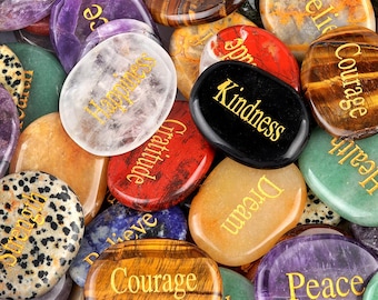 Natural Engraved Word Pocket Stone: l Encouragement Inspirational Healing Crysta