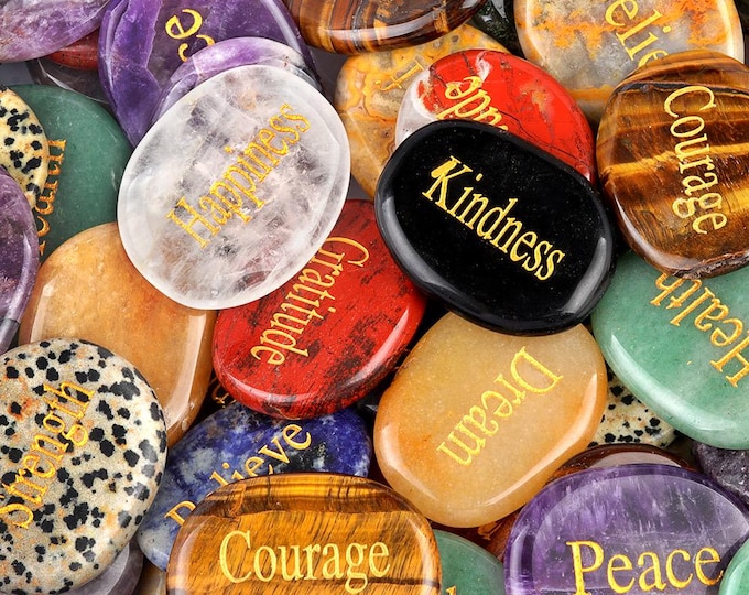 Natural Engraved Word Pocket Stone: l Encouragement Inspirational Healing Crysta