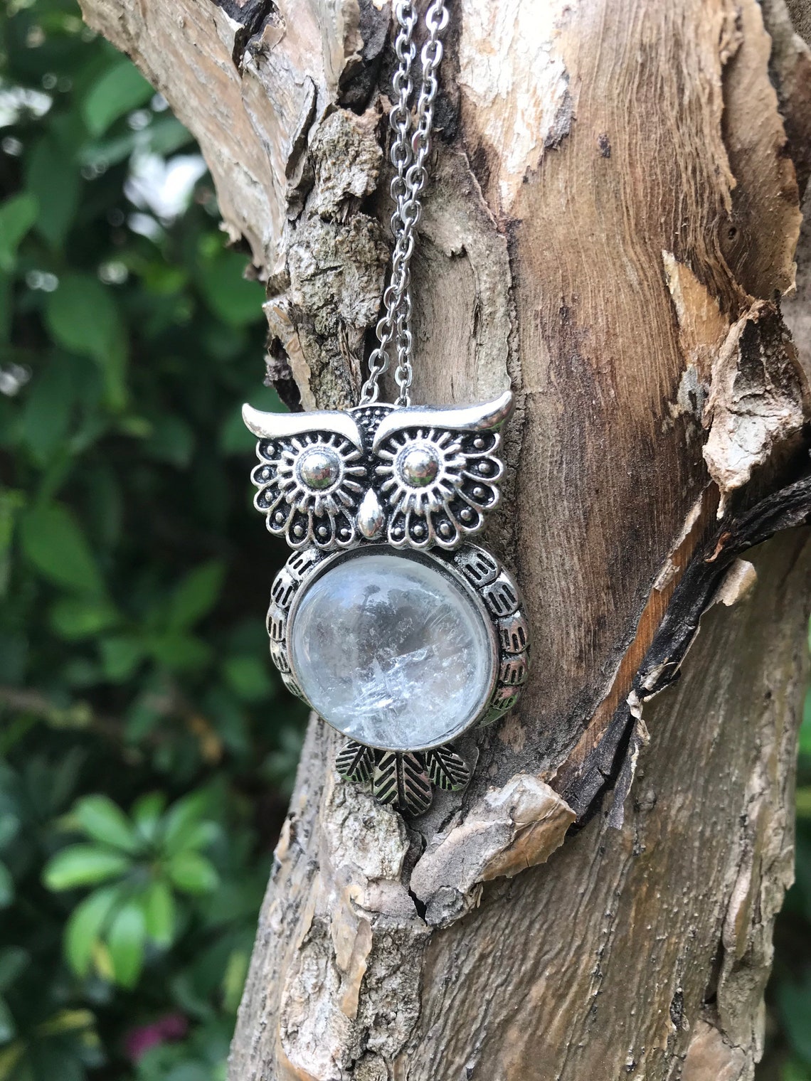 Handmade gemstone owl necklace natural clear crystal necklace Etsy