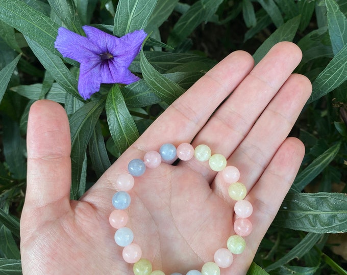 Healing Handmade Natural Morganite Quartz Crystal Beads Bracelets,Candy Quartz Crystal Bracelet Gift For Birthday,Babies,Girls,Mother's Day