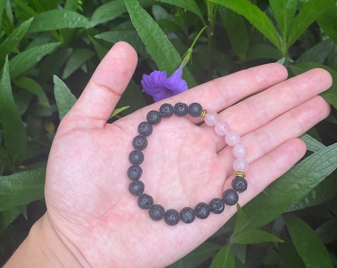 Healing Gravel Lava Chakra Stone crystals with Rose Quartz Energy Chakra Bracelet