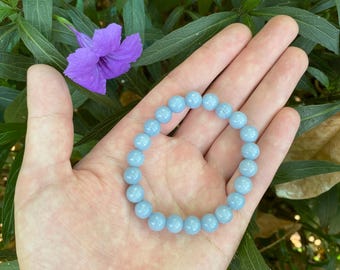 8mm Angelite Bracelet: Natural Blue Quartz Crystal Healing Jewelry