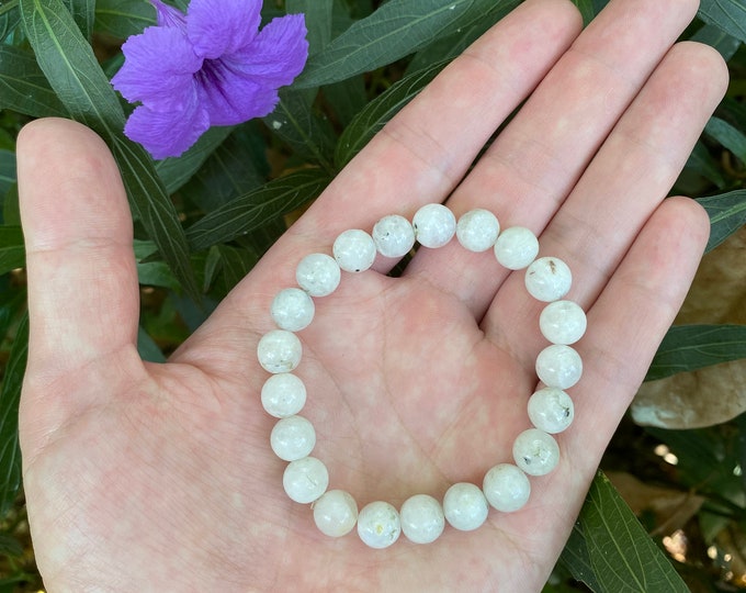 Natural White Moonstone Stretchy Bracelet,Handmade Women/Men Bracelet,For Gift Bracelet,Healing Round Crystal Bracelets