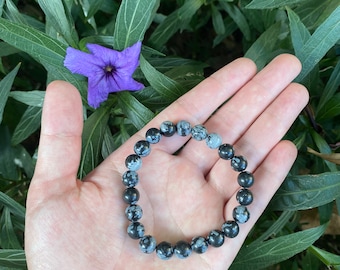 Natural Handmade Healing Polished Crystal Snow Flake Alabaster Bracelet