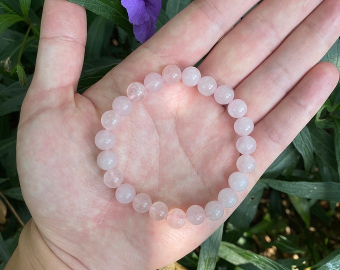 Healing Natural Rose Quartz Crystal Beads Bracelets Quartz Crystal Bracelet Handmade Gift For Her