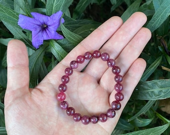 Natural Red Almandine Garnet Genuine Garnet Crystal Bracelet: Handcrafted Gift for Mom's Well-being