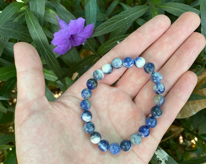 Handmade Natural Sodalite Polished Round Beads Bracelets Healing Crystals