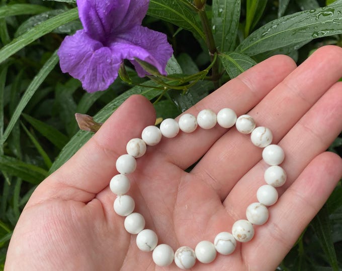Natural Beaded Bracelet Handmade Gold Howlite Bracelet - Gemstone Elegance - Special Birthday Gift for Women