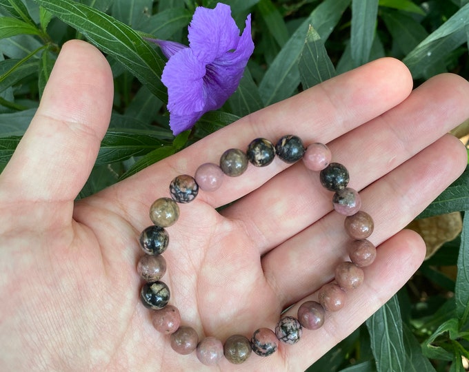Stunning Handmade Rhodonite Beaded Crystal Bracelet - Embrace Healing Energies!