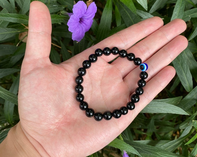 Handmade Black Obsidian Crystal Evil Eye Bracelet for Protection and Energy Healing