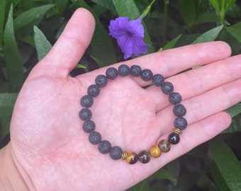 Healing Gravel Lava Chakra Stone crystals with Tiger eye Energy Chakra Bracelet