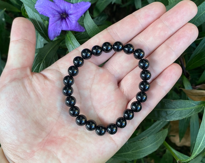 Handmade Gemstone Natural Black Obsidian Crystal Bracelet,Energy Crystal bracelets, 8mm Obsidian Jewelry Gift For Him