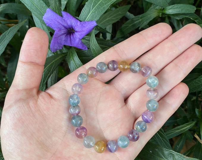 8mm Crystal Bracelets,Natural Fluorite Rainbow Bracelet,Rainbow Stone Jewerly, Gift For Her,Mom Gift