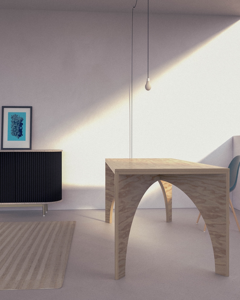 Contemporary Plywood Dining Table With Rounded Legs Etsy