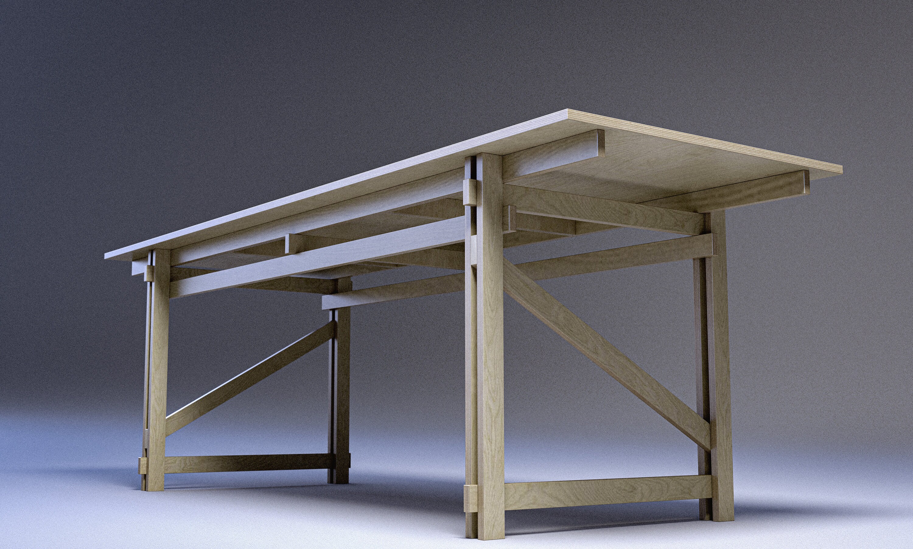 Modern Plywood Dining Table / 6 People / Long Work Desk / Rietveld
