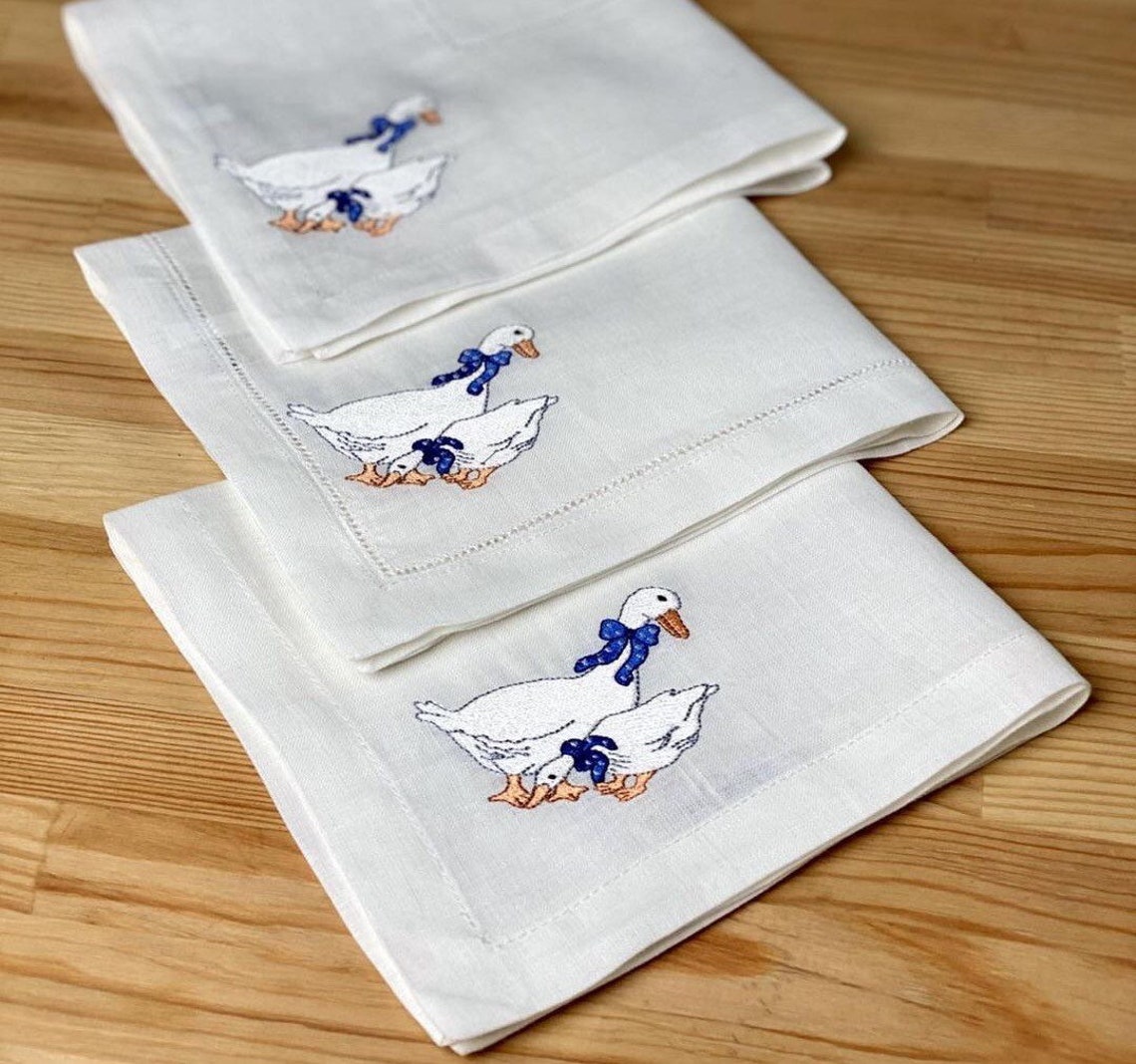 Embroidered Napkins Geese Family Etsy