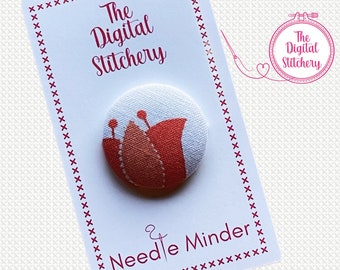 Tulip Fabric Covered Button Needle Minder for Cross Stitch, Embroidery, Needlecraft, Cover Minder for Diamond Art Painting, Stitcher Gift