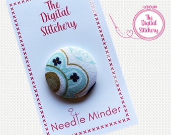Boho Fabric Covered Button Needle Minder for Cross Stitch, Embroidery, Needlecraft Projects, Cover Minder for Diamond Art, Stitcher Gift