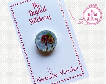 Floral Button Needle Minder for Cross Stitch, Embroidery, Needlecraft Projects, Cover Minder for Diamond Art Painting, Stitcher Gift