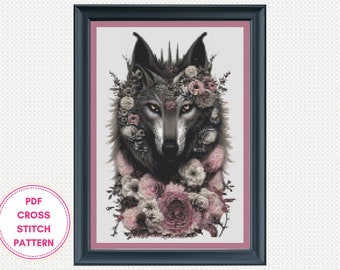 Fantasy Wolf Counted cross stitch pdf pattern, Mystical Creature cross stitch chart, Animal Wall Art cross stitch pattern instant download