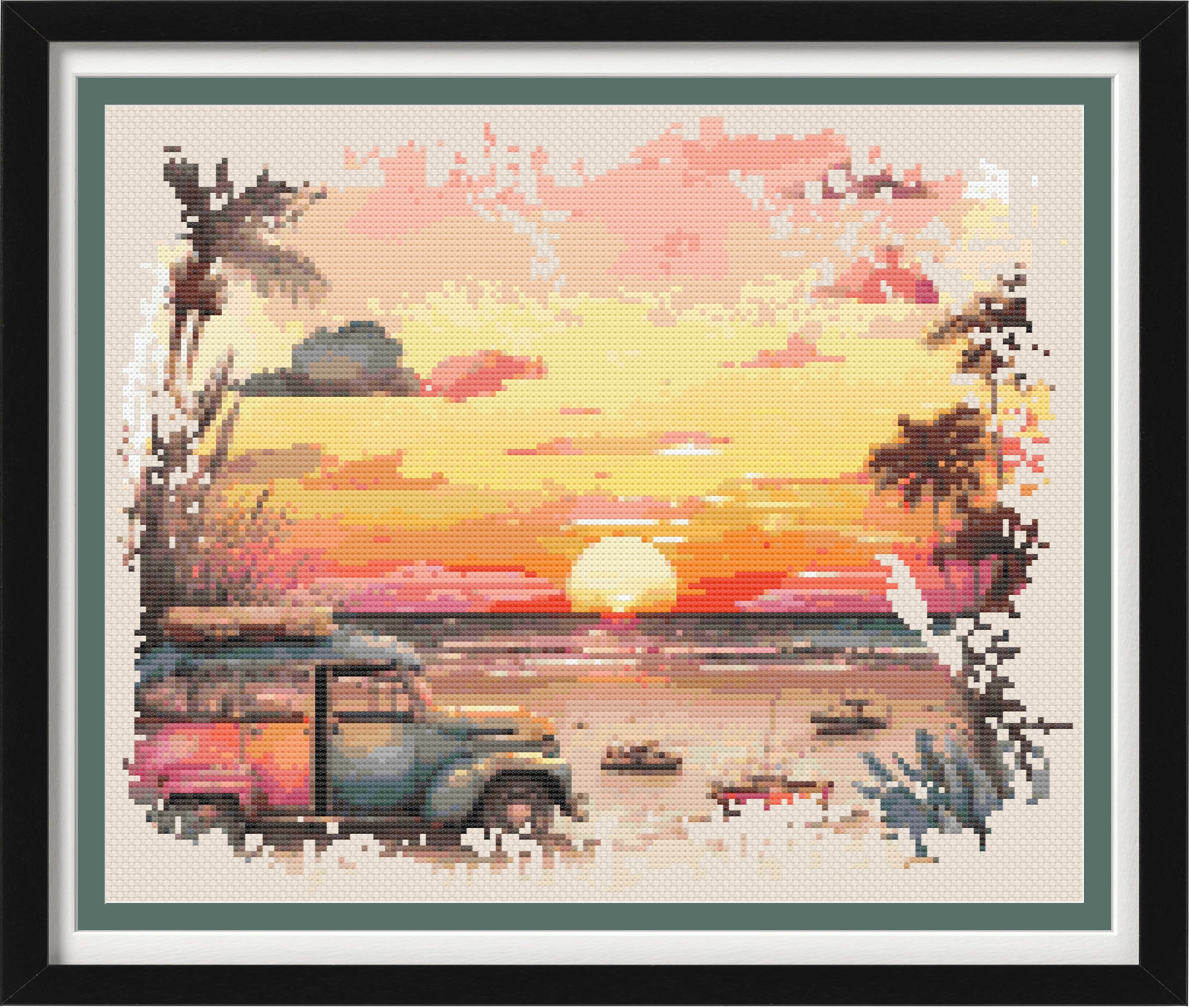 Sunset at the Beach Counted Cross Stitch Pdf Pattern, Ocean Scene Cross ...