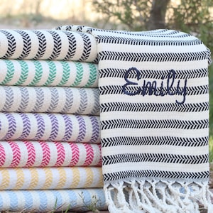 Personalized Turkish Beach Towel, Monogrammed Cotton Bachelorette Gift