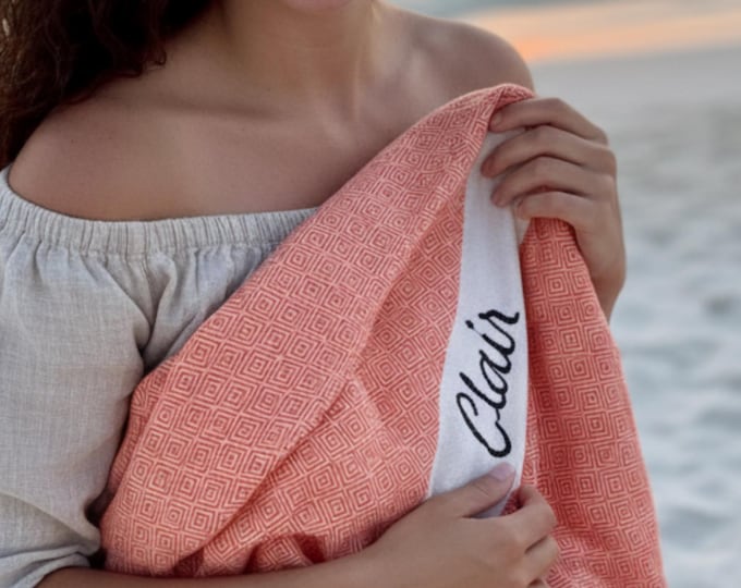Personalized Turkish Beach Towel, Bridesmaid Gift, Custom Bachelorette Party Favor, Wedding Gift for Her, Eco-Friendly Towel, Christmas Gift