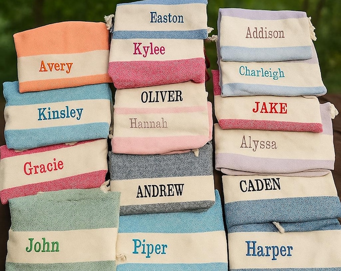 Personalized Turkish Beach Towel, Bridesmaid Gift, Custom Bachelorette Party Favor, Wedding Gift for Her, Eco-Friendly Towel, Christmas Gift