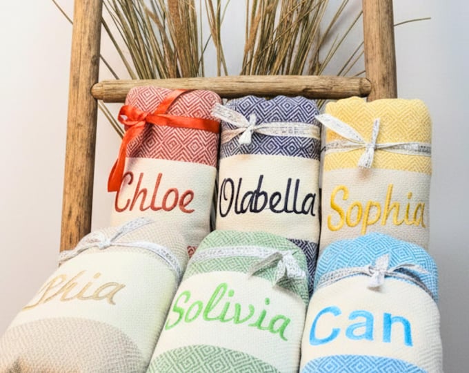 Personalized Turkish Towels Christmas Gift Set, Custom Embroidered Towel, Holiday Gift for Her, Bridesmaid or Family Gift, Personalized Gift