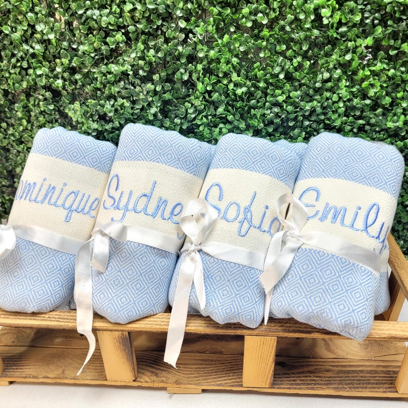 Personalized Turkish beach towel, custom beach towel, personalized gifts, custom wedding gifts, bridesmaid gifts, bachelorette party favors, gifts for her, personalized wedding gifts, custom bridesmaid towels, embroidered beach towels, unique gifts for her, Turkish towels, custom gifts for women, beach towels with initials, bridal party gift ideas, personalized towels for bride, beach towel gift for bridesmaid, custom name beach towel, thoughtful wedding gift.