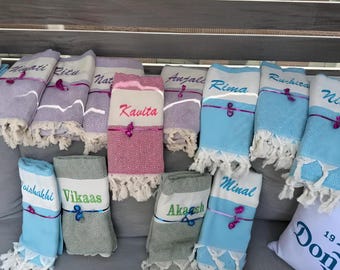Personalized Turkish Beach Towel: Custom Embroidered Bachelorette Party Favor