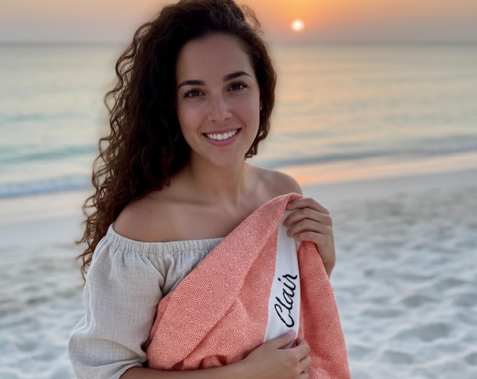 Personalized Turkish Beach Towel, Bridesmaid Gift, Custom Bachelorette Party Favor, Wedding Gift for Her, Eco-Friendly Towel, Christmas Gift