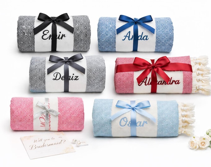 Custom Bridesmaid Gift Towel, Bachelorette Party favor and Wedding Gifts