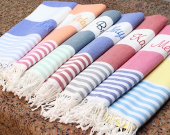 Personalized Turkish Cotton Beach Towel, Monogrammed Bachelorette Gift